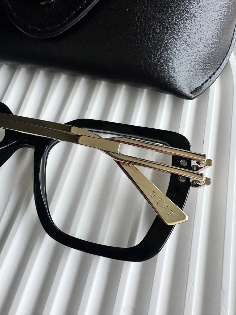 DIFF Dasha Clear Non-Prescription Lens Black & Gold Geometric Glasses NIB